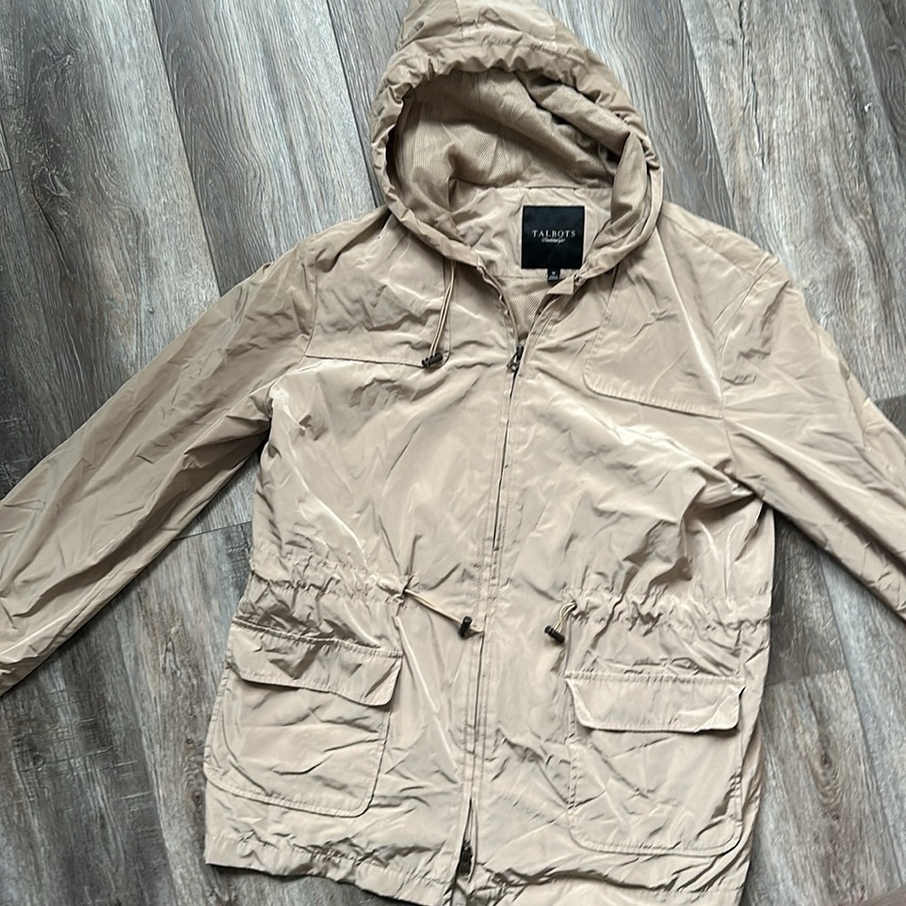 Talbots jacket size 14 cream gold ir hooded double zipper drawstring coat - Picture 6 of 11